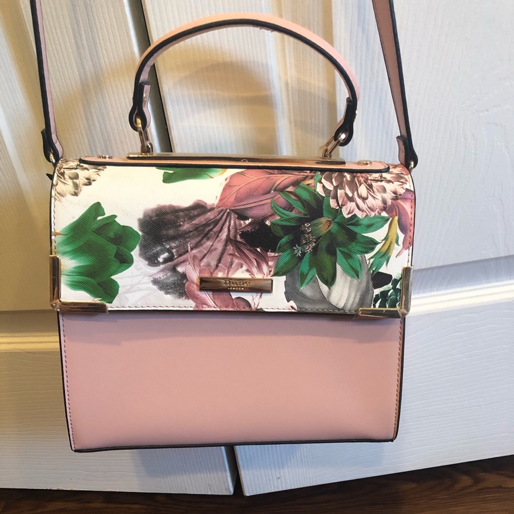 Blush Pink Floral Handbag with Cross-Body Strap